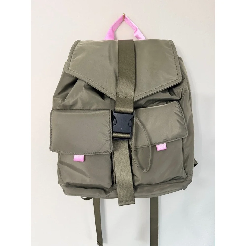 Unbranded Utility Backpack Unisex OS Olive Green Pink Buckle Cargo NWT